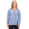 Collections Etc Seersucker Smock Trimmed V-Neck Long Sleeve Shirt - 2 of 4