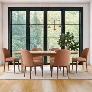 Modern Dining Chairs Set of 6, Upholstered Accent Side Chairs with Double Cushion Seat and Walnut-Finish Solid Wood Legs-Tanpinhause - 1 of 4
