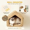 Angel Sar Wall Mounted Cat House, Natural Cattail Wooden Cat Bed with Plush Cushion, Multi-Entrance Hideaway for Cats up to 12lbs - 4 of 4