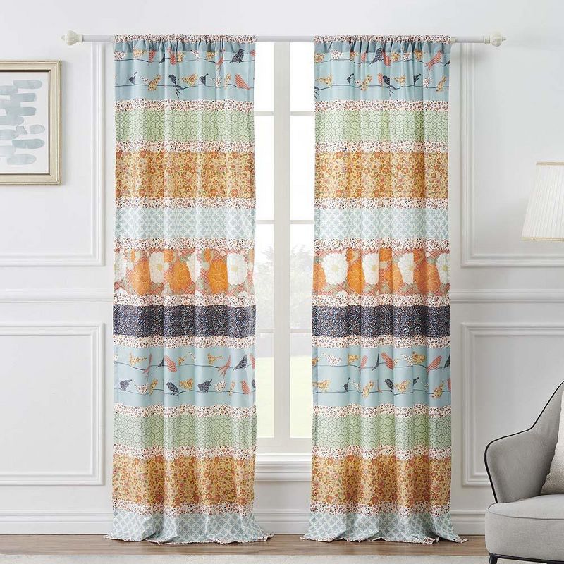 Barefoot Bungalow Carlie High Quality Light Filtering Window Panel Pair - Each 42"x84" Calico Stripe, 1 of 5
