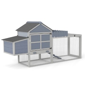 SEVOBAL Pet Crates And Houses 80-Inch Double-Layer Wooden Chicken Coop With Egg-Laying Boxes Activity Area With PVC Roof, Grey, 79.90"*24.20"*40.20" - 1 of 4
