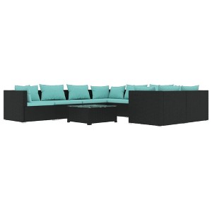 vidaXL 9 Piece Patio Lounge Set with Cushions - Weather-Resistant Poly Rattan Black, Comfy Outdoor Furniture with Modular Design - 1 of 4