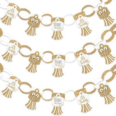 Big Dot of Happiness It's Twins - 90 Chain Links and 30 Paper Tassels Decoration Kit - Gold Twins Baby Shower Paper Chains Garland - 21 feet