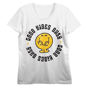 Mr. Men And Little Miss Good Vibes Only Women’s White Crew Neck Short Sleeve T-shirt - 1 of 4