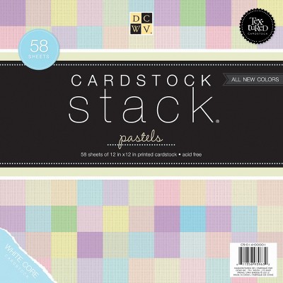 DCWV Single-Sided Cardstock Stack 12"X12" 58/Pkg-Pastel, White Core, 29 Colors/2 Each