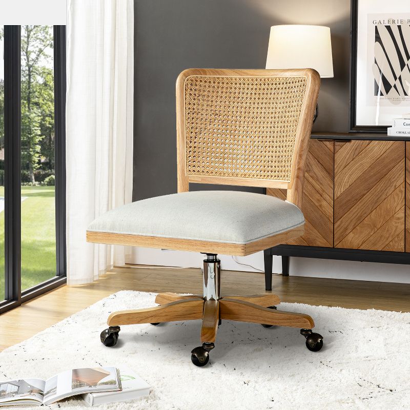 Crisolina Swivel Height-adjustable Office Task Chair with Rattan Back | Karat Home-Linen, 4 of 12