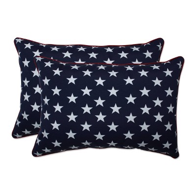 2pc Outdoor/Indoor Oversized Rectangular Throw Pillow Set Macey Americana Blue - Pillow Perfect