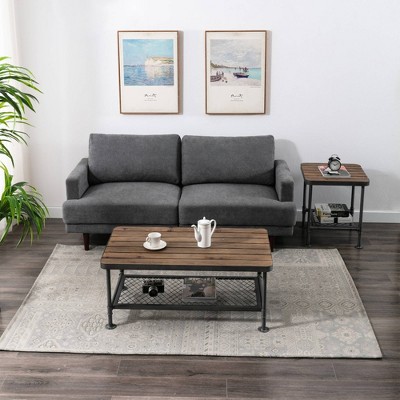 Industrial Newport 45.5" Gray Metal & Natural Wood Coffee Table