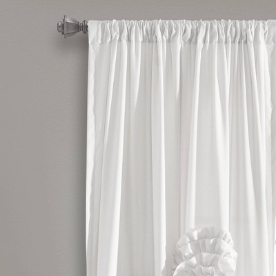 White Sheer Polyester Rod Pocket Curtain Panel with Ruffled Flowers