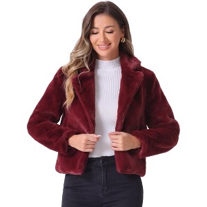INSPIRE CHIC Women's Autumn Winter Cropped Notch Lapel Faux Fur Fluffy Jacket - 1 of 4