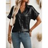 Coolmee Women's Button Down Shirts Short Sleeve V Neck Summer Tunic Tops Casual Work Satin Blouses - 3 of 4