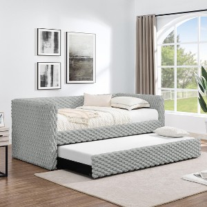 KTMBDW Twin Daybed with Trundle, Corduroy Upholstered Sofa Bed Frame with Wooden Support for Living Room, Bedroom and Guest Room - 1 of 4