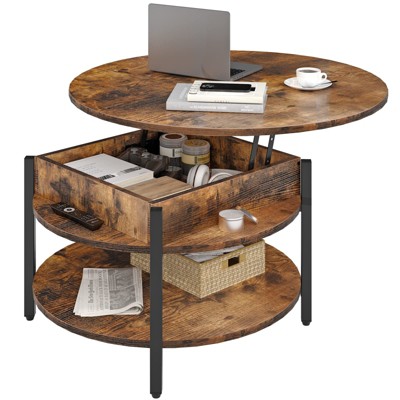 Hausource Lift Top Coffee Table w/ Hidden Compartment and Storage Shelves