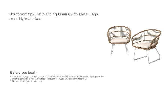 2pc Southport Outdoor Patio Dining Chairs with Metal Legs Arm Chairs - Threshold™, 2 of 9, play video