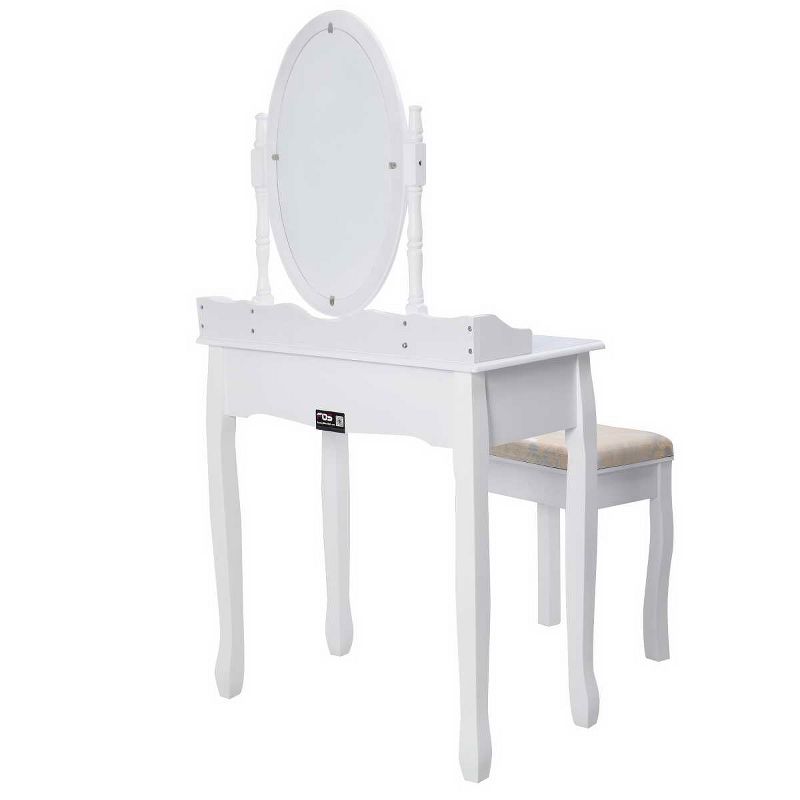 Tangkula Vanity Table Jewelry Makeup Desk with Padded Bench bathroom Dresser w/ Drawer White, 3 of 8
