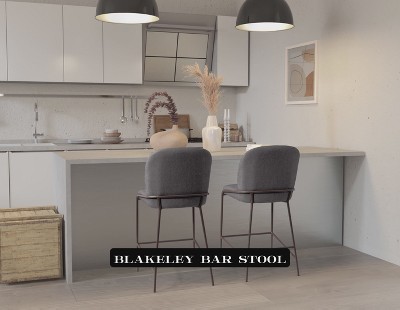 Blakeley Blue Twill 28" Counter Height Barstool with Iron Legs