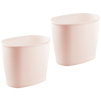 mDesign Small Plastic Oval Trash Can Garbage Wastebasket, 2 Pack - Light Pink