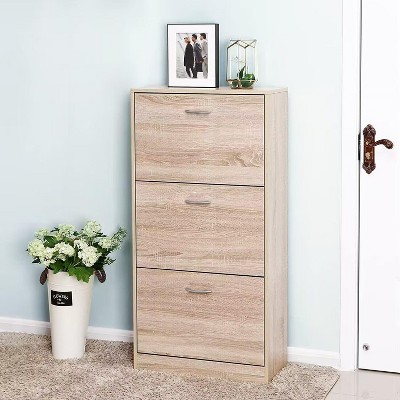 3-Drawer Particle Board Shoe Cabinet, Wood Shoe Rack Storage Organizer ...