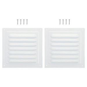 Unique Bargains Aluminum Alloy Exterior Wall Outlet Louvered Vent Cover 6 x 6 Inch White 2 Pcs - 1 of 4