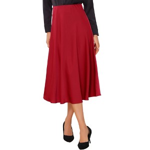 INSPIRE CHIC Women's Satin High Waist A-Line Elasticized Waistband Flared Dressy Casual Midi Skirts - 1 of 4