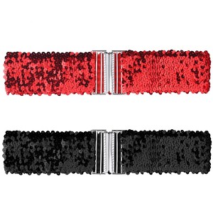 Allegra K Women's Halloween Stretchy Waist Belts Interlock Buckles Sequins Decor Wide Elastic Belts 2Pcs - 1 of 4