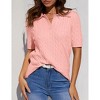 BLUEMING Elegant Women's V Neck Lapel Short Sleeve Cable Knit Sweater Top Breathable Pullover Casual V Neck Tee - 3 of 4
