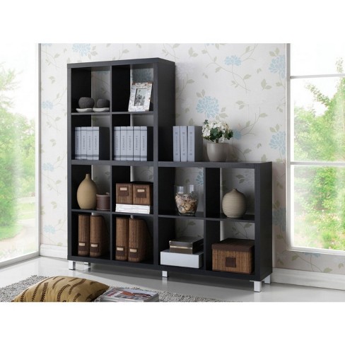 11 50 Sunna Modern Cube Shelving Unit, 34 5 In Dark Brown Faux Wood 3 Shelf Standard Bookcase With Cubes