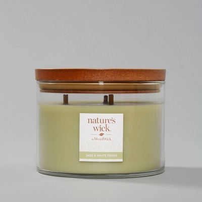18oz Lidded Glass Jar Crackling Wooden 3-Wick Sage and White Pepper Candle - Nature's Wick