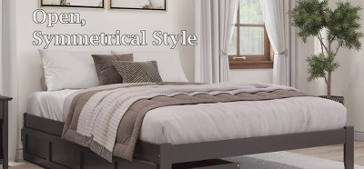 Espresso Twin Wood Platform Bed with 2 Storage Drawers