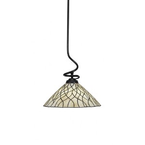 Toltec Lighting Capri 1 - Light Pendant in  Matte Black with 16" Sandhill Art Glass Shade - 1 of 1