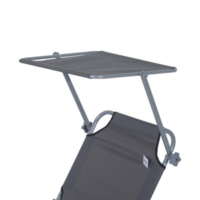 Gray Steel Armless Outdoor Chaise Lounge Chair with Sunshade