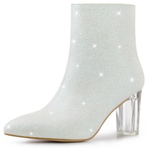 Allegra K Women's Zip Closure Pointed Toe Clear Block Heel Halloween Glitter Ankle Boots - 1 of 4
