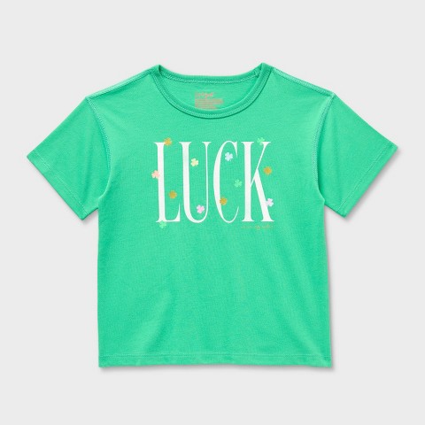 Cat & Jack Toddlers Girls' Adaptive St. Patrick's Day 'Luck' Graphic T-Shirt - Cat & Jack™ Green 3T