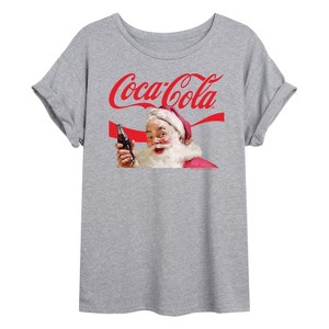 Women's - Coca-Cola - Santa Closeup Coca Cola Logo Oversized Graphic T-Shirt - 1 of 4