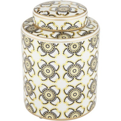Dahlia Studios Beka White and Gold 11" High Decorative Jar with Lid
