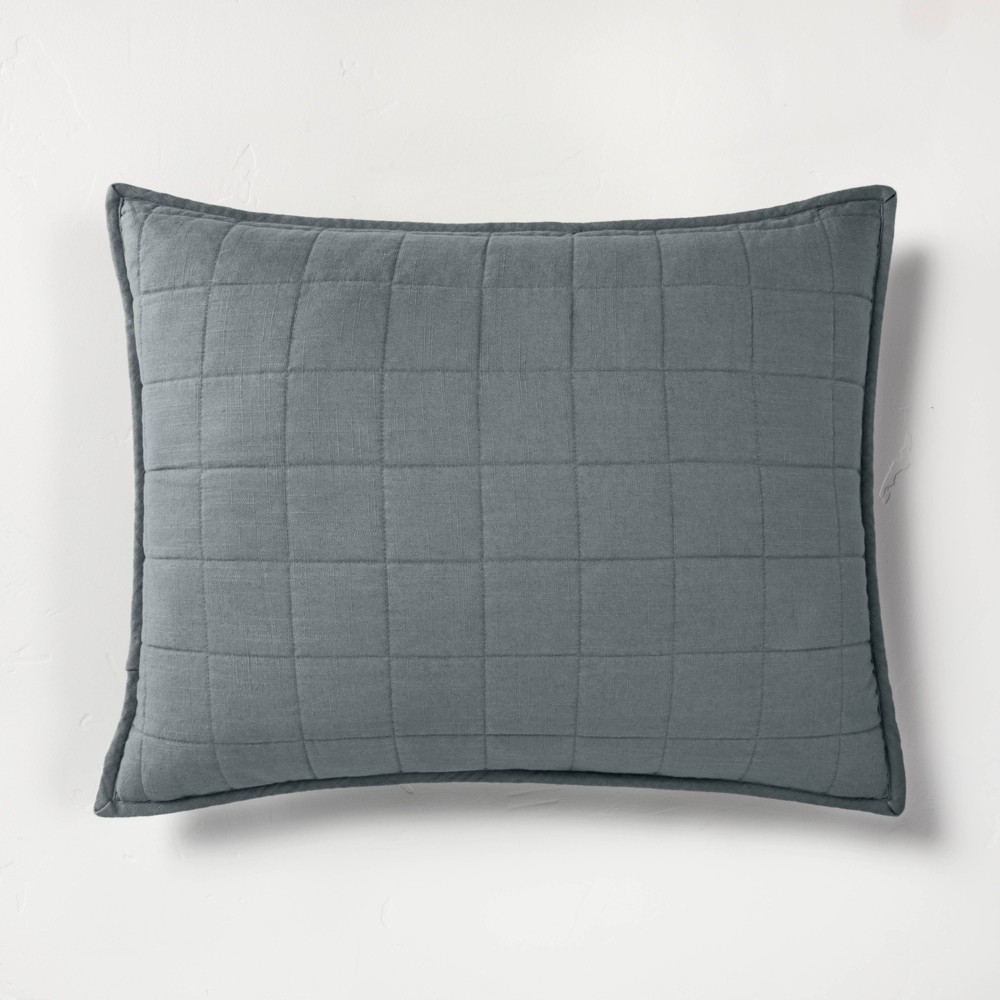 Photos - Pillowcase Standard Heavyweight Linen Blend Quilt Pillow Sham Dark Gray - Casaluna™