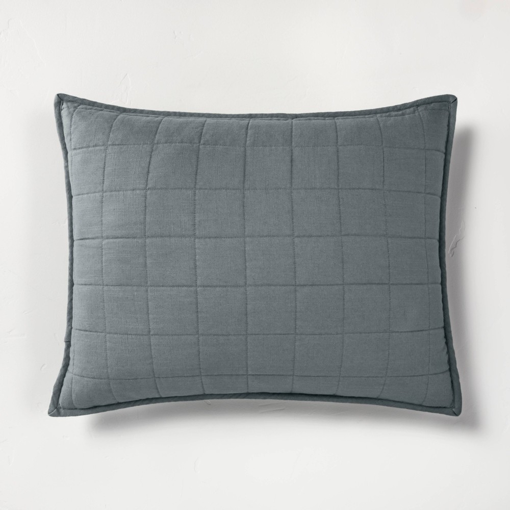 Photos - Pillowcase King Heavyweight Linen Blend Quilt Pillow Sham Dark Gray - Casaluna™