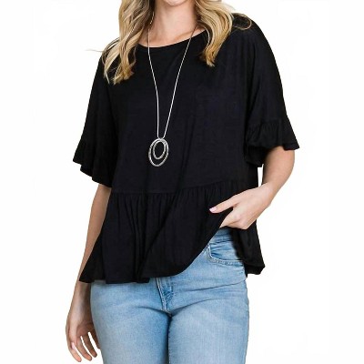 Women's Boat Neck Tiered Ruffle Sleeve Top - Culture Code L