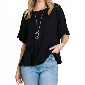 Women's Boat Neck Tiered Ruffle Sleeve Top - Culture Code L - 1 of 3