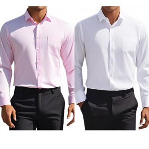 INSPIRE CHIC Men's Solid Long Sleeves Regular Fit Business Button Down Dress Shirts 2 Packs - 1 of 4