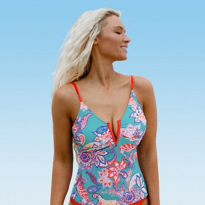 Women's Paisley Lace-Up Back Tankini Top Swimsuit - Cupshe