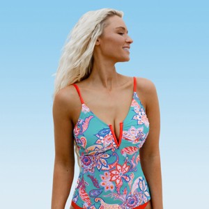 Women's Paisley Lace-Up Back Tankini Top Swimsuit - Cupshe - 1 of 4