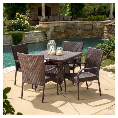 Wesley 5pc Wicker Patio Dining Set - Brown - Christopher Knight Home