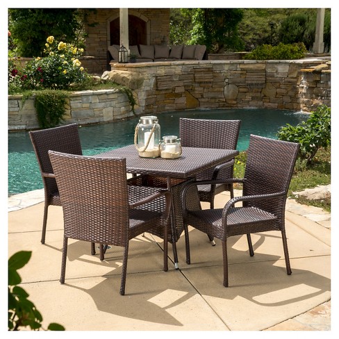 wesley 5pc wicker patio dining set - brown - christopher knight home