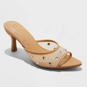 Women's Lupita Mesh Rhinestone Peep Toe Mule Heels with Memory Foam Insole - A New Day™ - 1 of 4