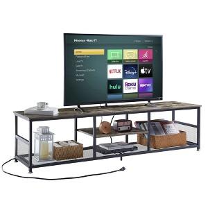 VECELO 3-Tier Industrial TV Stand for TVs Up to 80" Media Console TV Table with Power Outlets & Storage Shelve for Living Room, Bedroom Gray/Brown/Gray - 1 of 4