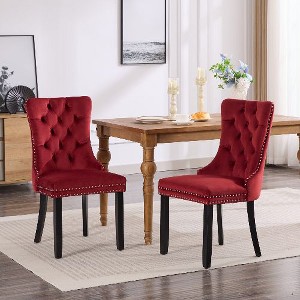 CAVINAS Modern High Back Tufted Solid Wood Dining Chair, Velvet Upholstered Seating for Dining with Nailhead Trim (set of 2) - 1 of 4