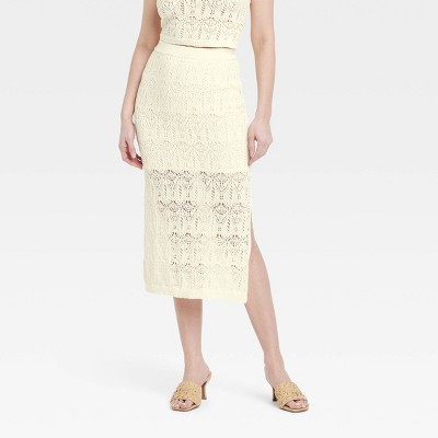 Women's Crochet-Style Midi Sweater Skirt - A New Day™