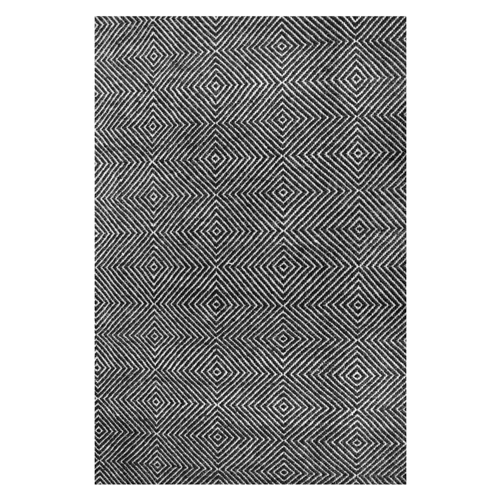 9'x12' Ago Wool and Cotton Hand Woven Area Rug Black - nuLOOM