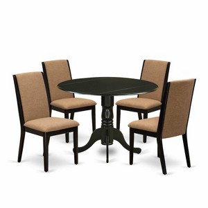HomeStock 5-Piece Round Black Finish Solid Wood Top Dining Table with 4 Parson Chair - 1 of 4